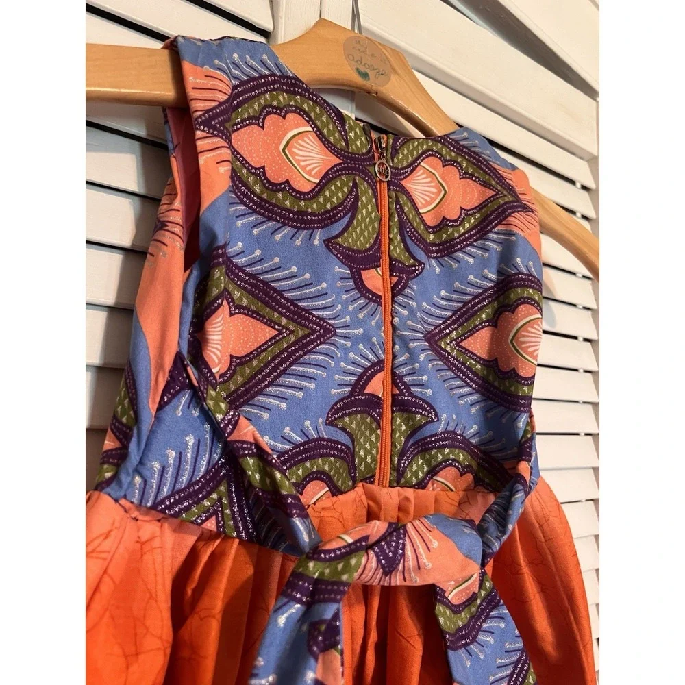 NIGERIAN AFRICAN Kids Girls Dress Size 4T Handmade Aline Sleeveless Orange Blue